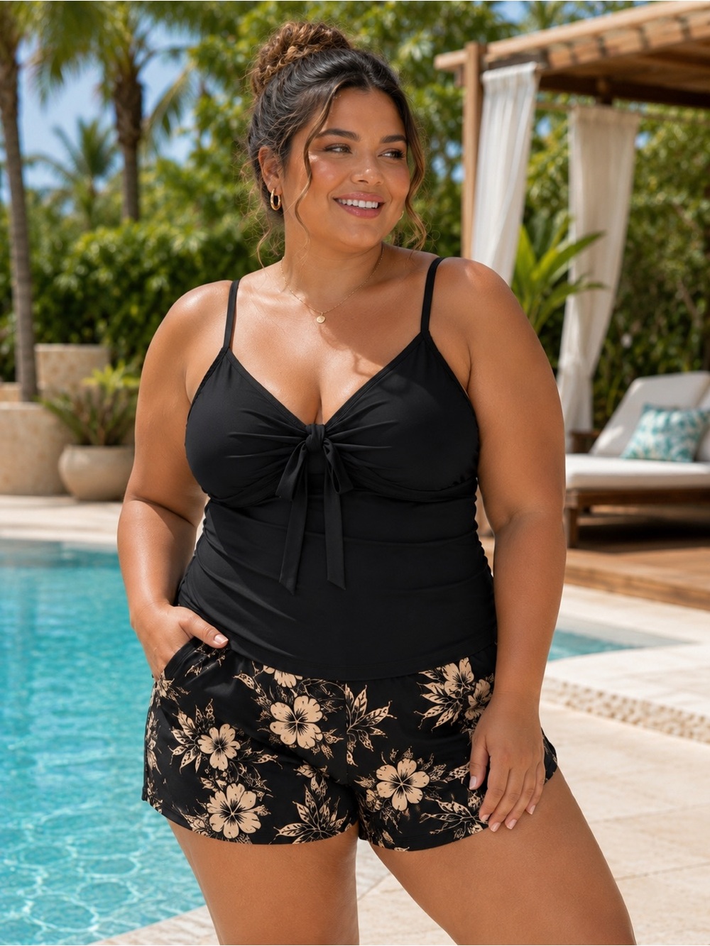 NWOT Black Underwire Tankini Swim Top Size 18 Shelf Bra Adjustable Straps